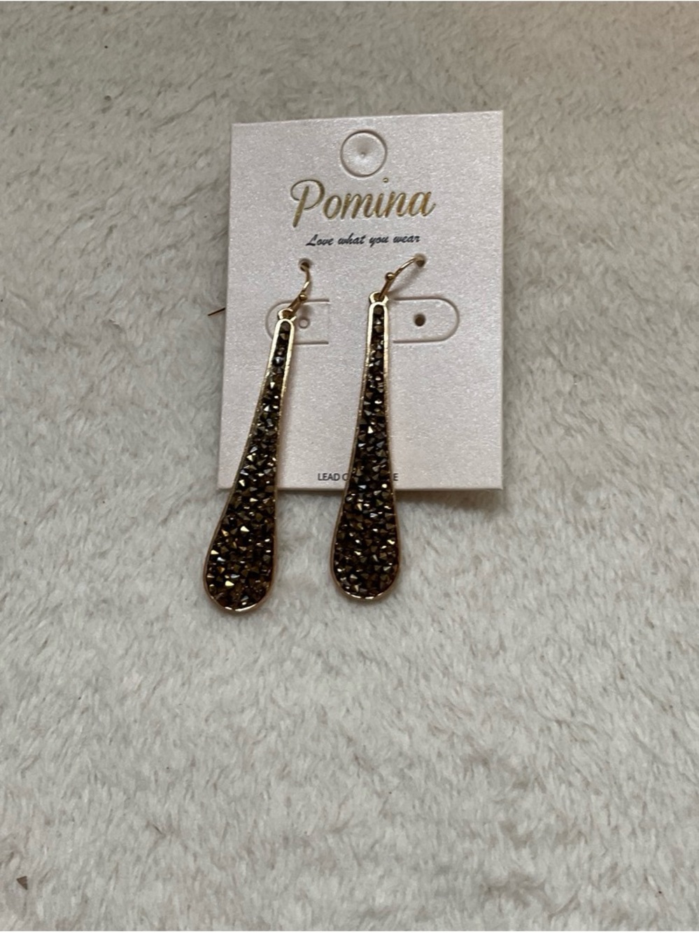 Pomina Gold Teardrop Glitter Dangle Earrings